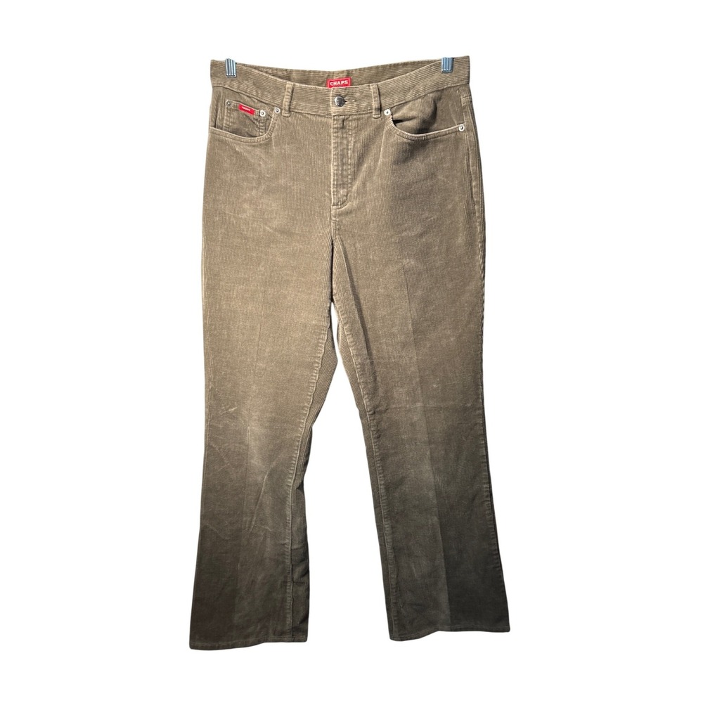 Chaps‎ Denim Womens Corduroy Pants Olive Green Stretch Straight Leg Size 10